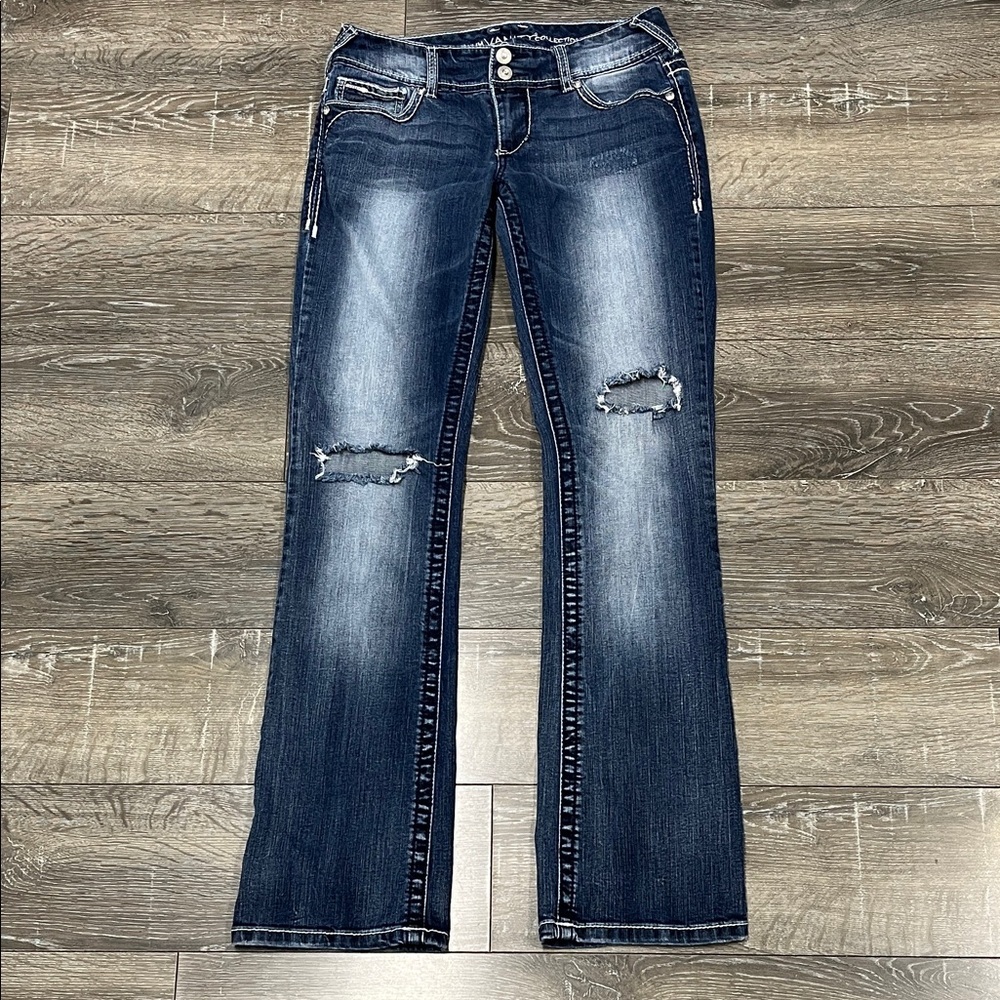 Vanity Premium Collection Women’s Dark Blue Distressed Bootcut Jeans size 27x33